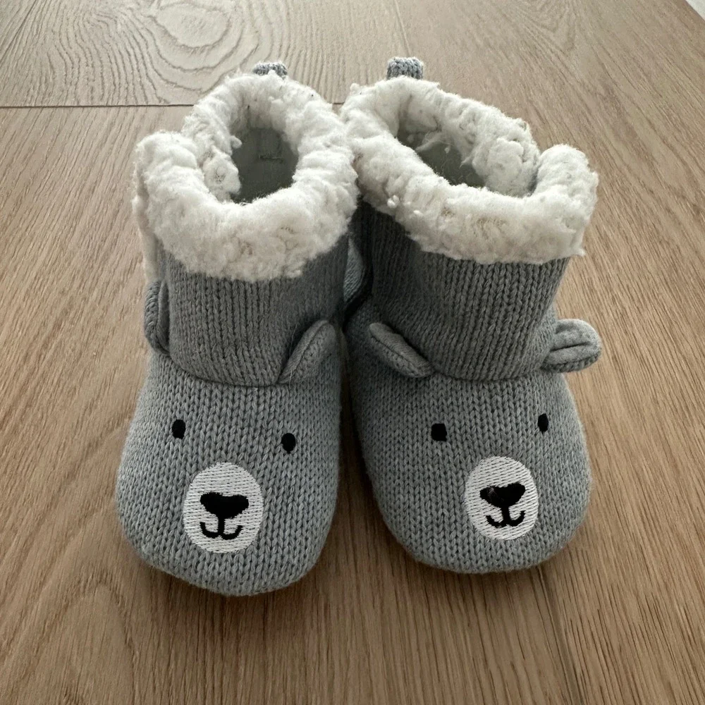 Just One You by Carter's Baby Knitted Bear Booties Gray Sherpa Lined 3-6M
